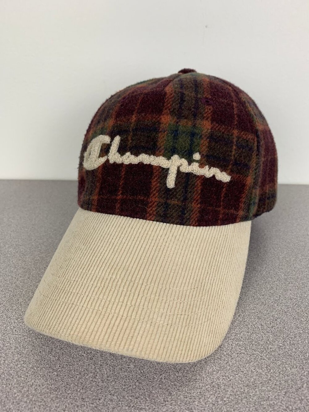 Champion Plaid Hat Corduroy Brim Rare Strapback Cap